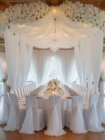 1 Piece Of Pure White Organza Tulle Roll Fabric, Very Suitable For Wedding Arch Curtains, Birthday Parties, Table Decorations, Holiday Celebrations, Thanksgiving, Christmas, Engagement, Marriage, Valentine's Day, Outdoor Wedding Supplies, Bridal Showers, Multi-Purpose Party Supplies, Tents, Ceiling Decorations