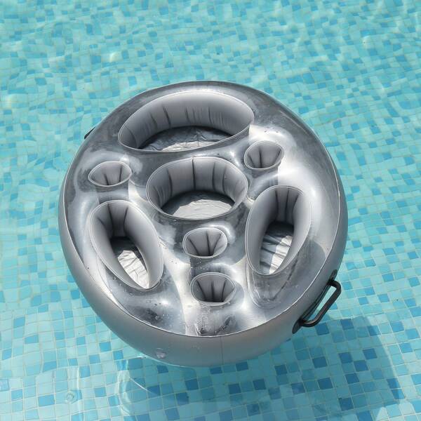 Barre de glace à glaçon gonflable portable en PVC, support flottant pour boissons de fête, plateau perforé pour rafraîchissement pour fournitures de piscine d'été