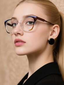 1pc Women's Fashion Elegant Light Cat Eye Frame Full Frame Clear Lens Glasses, Suitable For Daily Reading & Everyday Wear - Multicolor - View 12