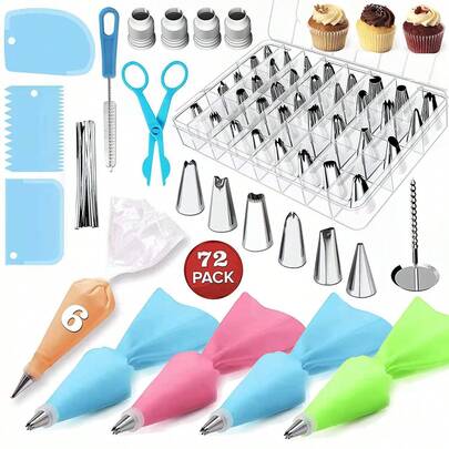 Kit Confeiteiro 72 Peças Bicos Inox Para Confeitar e Decorar Bolo e Cupcake