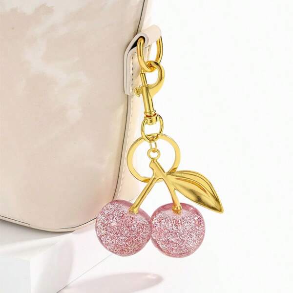 1pc Fashionable Acrylic Glitter Cherry Pendant Accessory, Ladies Bag Or Keychain Charm, Cherry Decor For Women Car Accessories Bag Charm