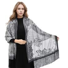 Women Shawl Wraps, Elegant Flower Tassels See-Through Long Scarf Shoulder Cover-Up For Dresses - Grey - View 6