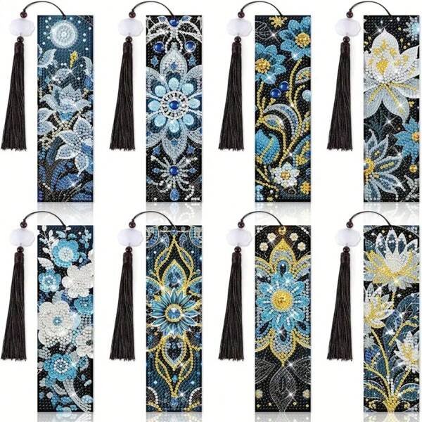 8pcs Mandala Diamond Art Bookmarks, 5D Diamond Art Bookmarks, Mandala Bead Bookmarks, Acrylic Tassel Bookmarks, Suitable For DIY Making, Beginners And Adult Craft Supplies
