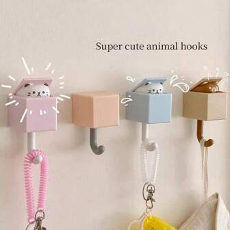 1 pièce/4 pièces/6 pièces Nouveaux crochets muraux décoratifs avec design mignon de chat de bande dessinée, imperméables et sans couture, pour la chambre à coucher et le salon