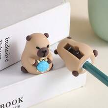 1pc Soft Rubber Kapi Bala Creative Shaped Pencil Sharpener, Cute Cartoon Silicone Pencil Sharpener - Multicolor - View 2