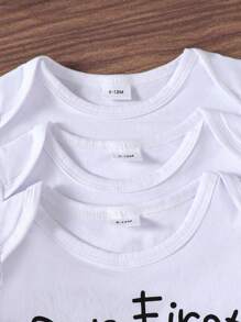 3pcs/Set Newborn Infant Casual Cute Father's Day Letter & Cartoon Print White Romper Suit, Summer
