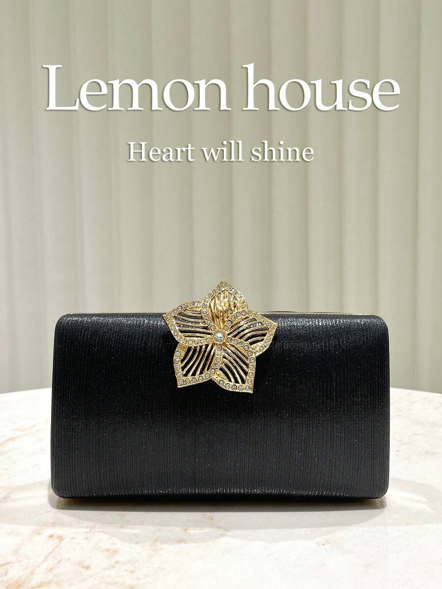 1 件黑色闪亮水钻女士小手提包，优雅手拿包，适合晚会、婚礼新娘，适合庆典、婚礼、派对、狂欢节等正式场合 - 黑色 - 查看 1