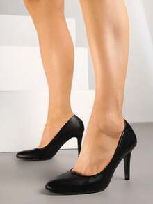 Modische, vielseitige, elegante, minimalistische Stilettos mit rundem Zehenbereich in Unifarben - Schwarz - Übersicht 2