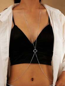 MONALLY 1件不锈钢性感时尚夏季沙滩比基尼文胸链腰链波西米亚风身体饰品，母亲节礼物，夏季度假旅行沙滩派对 - 銀色 - 查看 1