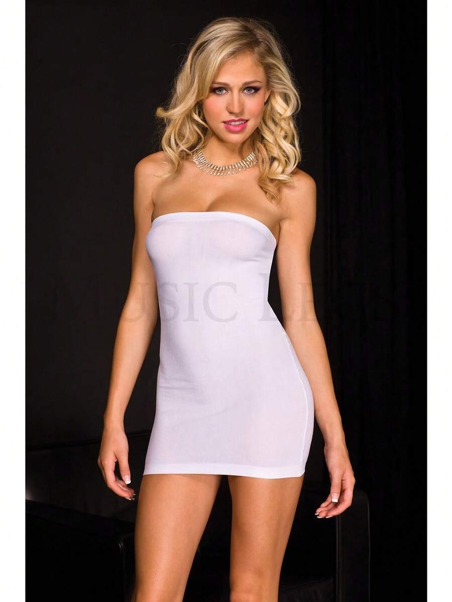 Vestido Sin Tirantes Elan Para Mujer - Blanco, Corte Tubo, Volantes Y Cintura Elástica