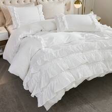3 Pcs White Ruffle Comforter Set Boho Shabby Chic Bedding Sets, Soft Fluffy Comforters Sets For All Season,Vintage Ruffled Microfiber Lightweight Quilt Set Gift For Women Girls For Room Decor With 1 Comforter And 2 Pillowcases - White - View 6