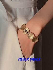 1pc Customized Fashionable Gold Elastic Bracelet, Suitable As Gift - Multicolor - View 3