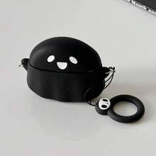 Cute Mysterious Black & White 3D Ghost Silicone Earphone Case + Lanyard Strap Compatible With Apple Pro 2/Pro/4/3/2 Case, Fashion & Simplistic For Women - Black - View 3