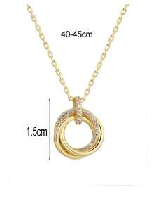 Artepollo 1pc 925 Silver Zirconia Stone 3-Loop Hypoallergenic Necklace, Gift Box Packaging, Holiday/Birthday Gift For Youths And Friends - one-size - View 3