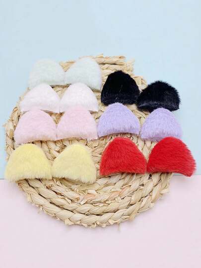 28入組雙面迷人的長毛絨貓耳DIY髮夾頭飾髮帶配件