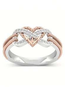 1 件时尚甜美十字交叉心形设计简约韩式蝴蝶小戒指，非常适合女性