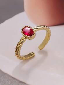 1 件女士优雅可开口戒指 - 简约椭圆形设计，镶嵌方晶锆石，适合周年纪念、情人节、母亲节、日常优雅、简约礼物戒指