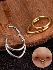 316L Stainless Steel V-Shaped Nose Septum Ring, Low Allergy, 16G, Suitable For Nose Septum/Bridge/Ear Cartilage/Helix/Tragus Piercing, Single Piece, Unisex - Cool1 - View 2