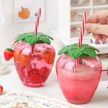 1 Pc Kawaii Strawberry Tumbler With Lid And Straw - Cute And PortableMilk Tea And Fruit Cup For Parties And On-The-Go Drinking