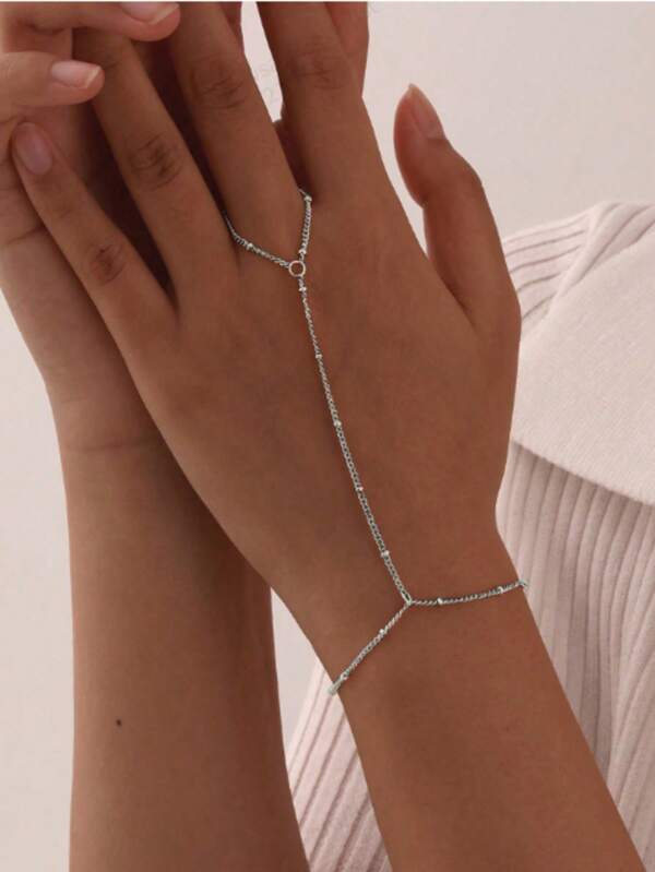 1pc Simple Personalized Beaded Chain Linked Finger Hand Chain