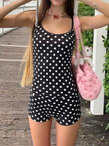 Women's Y2K Summer 2 Piece Cami Pajama Set Dot Print/Stripe Sleeveless Pjs Tank Tops And Shorts Sets Camisole Lounge Set Sleepwear - 黑色 - 查看 9