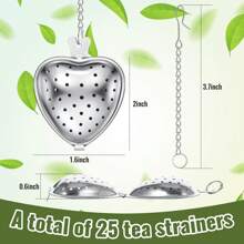 25 Pcs Tea Strainer Stainless Steel Tea Ball Infuser Loose Leaf Tea Steeper Tea Interval Diffuser Mesh Tea Filters With Extended Chain Hook For Seasonings Cup Bottle (Heart)