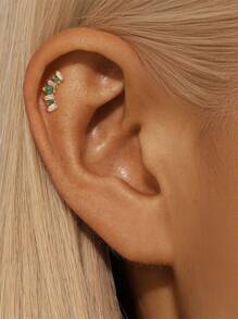 1PC 925 Sterling Silver Natural Green Agate Crown Devil's Eye Marquise Flat Back Cartilage Helix Piercing Fine Jewelry For Daily Wear Wedding Party Engagement Anniversary Valentine's Day