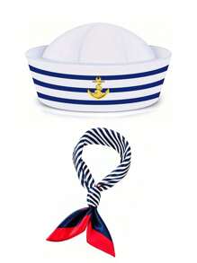 Multi-Piece Set: Captain Hat, Sailor Hat, Scarf Set For Men & Women; White Gloves; Aviator Sunglasses; Navy Sailor Costume For Yacht, Rock Party, Costume Play