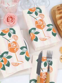 20 件/40 件/60 件/套柔软双层长方形餐巾，手绘橙色柠檬杯花卉图案，展开尺寸：33 厘米 X 40 厘米，适用于：婚礼、茶会、生日派对装饰、派对装饰、派对用品、节日装饰、节日用品 - 彩色 - 查看 5