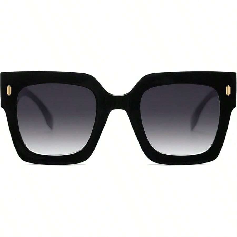 anteojos de sol cuadradas de gran tamaño para mujer, estilo retro y de lujo, protección UV400 - Marco negro - Ver 1