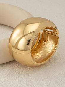 1 件简约基本款设计粗袖口手镯，轮状手镯臂带，适合女士日常佩戴，金色精美抛光手镯 - 金色 - 查看 7