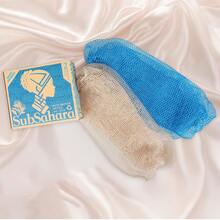 Esponjas africanas auténticas de SubSahara - Set de 2 piezas de exfoliante para todo tipo de piel, esponja de baño para cara y Body, portátil para viajes, duradera, exfoliación suave - Lino y azul cielo - Ver 2
