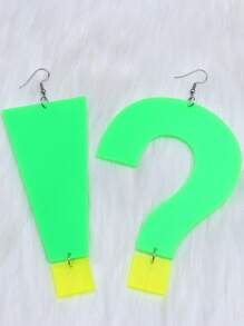 1 Pair Stylish Acrylic Neon Color Oversize Question Mark & Exclamation Point Pendant Earrings, Suitable For Women Party Wear