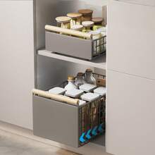 Metall Teleskopschublade Ausziehbare Schublade KüChe (40L x 24B x 11H CM) Tiefere Schubladen Organizer mit Schubladenschienen und Holzgriff, Küchenschrank Organizer für Küchenschränke, Kein Bohren