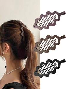 3 件装极简哑光纯色香蕉发夹，优雅垂直发夹，适合马尾辫、发髻发型、学校用品