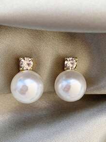 2 piezas Pendientes de clip con perlas falsas y rhinestones, de estilo vintage, elegantes y clásicos para mujeres, adecuados para bodas y eventos formales