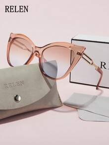 RELEN 1pc ELEN Brand Women Fashion Sunglasses, New Design Cat Eye Luxury Niche Personalized Versatile High Quality Street Style Accessories, Includes Eyeglasses Case And Cloth, Suitable For Beach, Outdoor, Cycling, Vacation, Sun Protection, Stage Performance, Party, Gathering - Multicolor - View 15