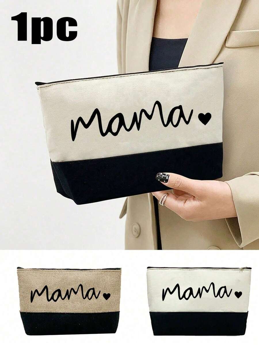 1个带拉链的女士化妆包，印有“Mama”字样的心形图案。女士手提包，可重复使用手拿包，大容量旅行化妆包，多功能便携式女士礼物，便携式休闲收纳包，洗漱包，数码包，多功能收纳包，旅行拉链洗衣包，送给妈妈和祖母的最佳礼物，母亲节和生日的理想礼物。 - 彩色 - 查看 1