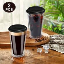 2 Double Coffee Mug, With Silicone Lid,12 Oz 2-Piece Insulated Coffee Mug With Lid,354mL, Reusable Glass Frozen Travel Coffee Mug With Lid,Dishwasher Safe For Morning Coffee, Hot Or Cold Beverages - Transparent - View 2