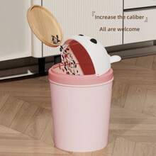1pc Flip-Top Trash Can, Home Bedroom Bathroom Living Room Waste Bin, 2025 New Design With Cover, Cute & Thicker
