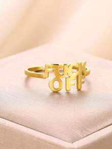 1Pc Stainless Steel Letter Ring Punk Style Open Adjustable Finger Ring Unisex Jewelry Accessories - Ring - View 7