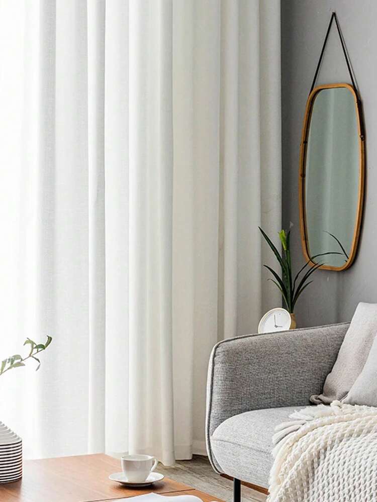 2 件现代简约日式透光不透光薄纱窗帘适用于豪华客厅，白色薄纱窗帘适用于卧室阳台，窗户窗帘 - 白色 - 查看 3