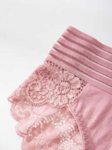 3 piezas Calzones transparentes de cintura alta para mujer, ropa interior sexy con encaje en triángulo