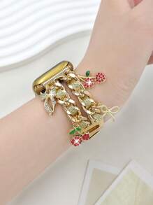 1pc Cute Rhinestone Cherry Dow Zinc Alloy Gold Strap Compatible With Apple Watch 38mm 40mm 41mm 42mm 44mm 45mm 49mm (S10 42)Mm(S10 46)Mm, Fashionable Simple Women's Metal Wrist Strap Compatible With Watch Series Ultra 2 S10 SE 9 8 7 SE 6 5 4 3 2 1,Fashionable Women's Watch Strap,Smart Watch Strap/Band,Smart Watch Accessories,Valentine's Day/Mother's Day/Daily/Holiday Gift