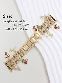 1pc Cute Rhinestone Cherry Dow Zinc Alloy Gold Strap Compatible With Apple Watch 38mm 40mm 41mm 42mm 44mm 45mm 49mm (S10 42)Mm(S10 46)Mm, Fashionable Simple Women's Metal Wrist Strap Compatible With Watch Series Ultra 2 S10 SE 9 8 7 SE 6 5 4 3 2 1,Fashionable Women's Watch Strap,Smart Watch Strap/Band,Smart Watch Accessories,Valentine's Day/Mother's Day/Daily/Holiday Gift