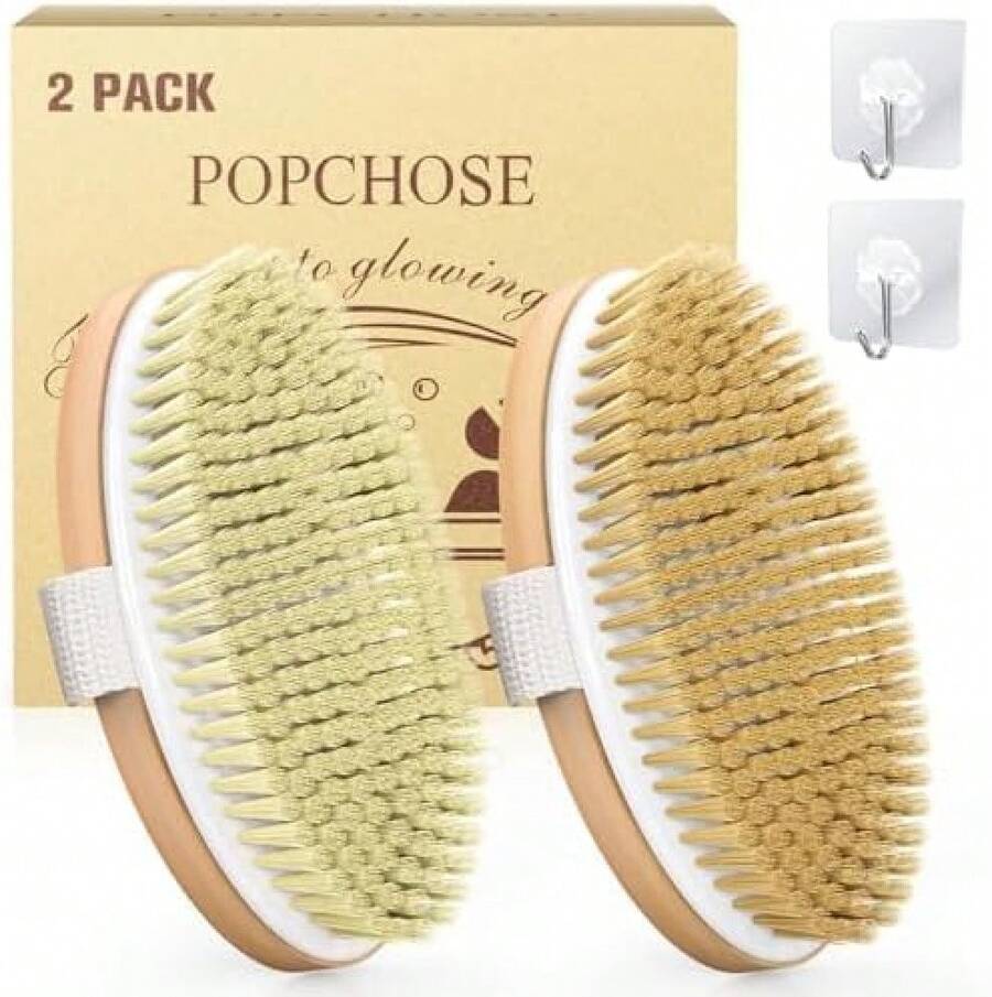C POPCHOSE Dry Brushing Body Brush, Natural Bristle Dry Skin Exfoliating Brush Body Scrub For Flawless Skin, Cellulite Reduction, Lymphatic Drainage And Blood Circulation Improvement - 2 Count (PP+Boar Bristles) - View 1