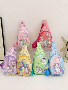 1个女童迷你小马图案拉链尼龙胸包，四季皆宜 - 彩色 - 查看 1