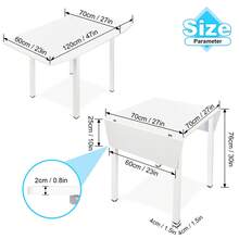Jooli H Folding Dining Table, Drop Leaf Extendable Kitchen Table For Small Spaces, Seats 2-6 People, White, 120x70x76cm - White - View 7