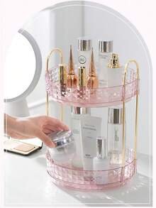 1pc 360° Rotating Makeup Organizer, Bathroom Storage Rack, Double-Layer Rotating Cosmetic Display Box, Suitable For Perfume, Skincare, Lipstick, Bathroom Vanity Top Storage, Desktop Decor, Holiday Gift - Multicolor - View 3