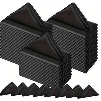 4/8/12/16 件装优雅黑色缎面方形餐巾 - 17 英寸柔软餐巾，适用于婚礼、派对、宴会和餐厅。光滑抗皱设计，打造时尚餐桌装饰。